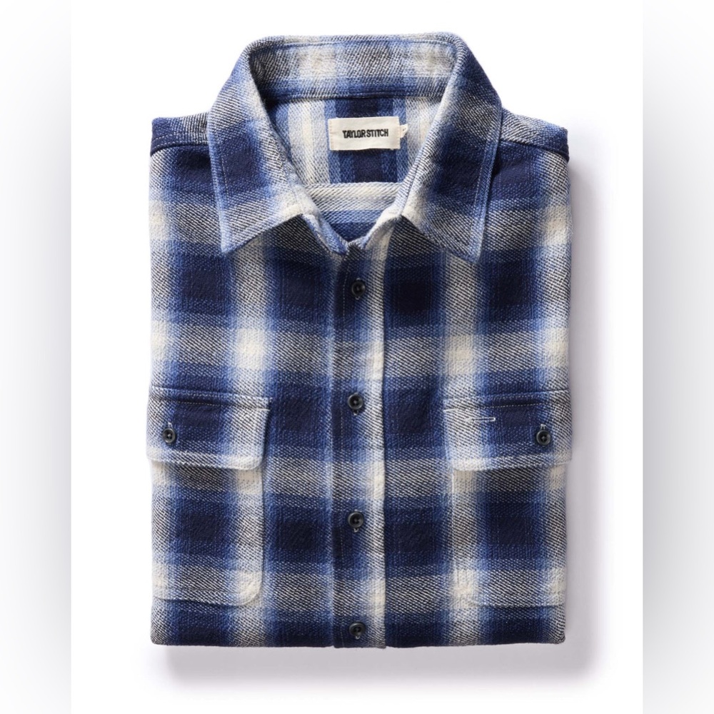 NEW Taylor Stitch The Ledge Shirt Blue Sky Plaid Flannel Button Shirt Medium - Picture 2 of 9